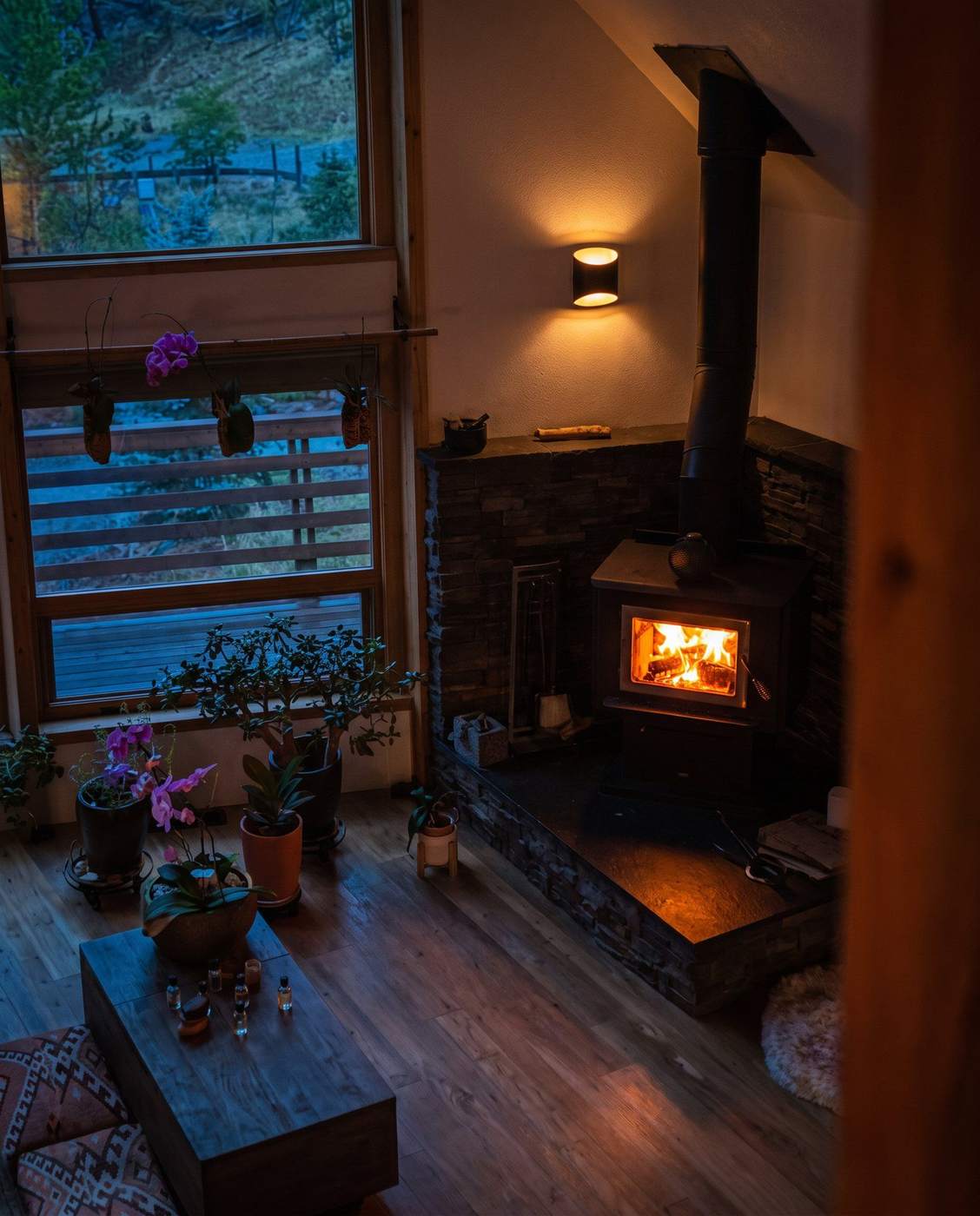 The corner wood stove